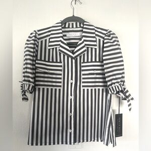 NWT Hunter Bell Grey & White Stripes Button Up Collared Blouse